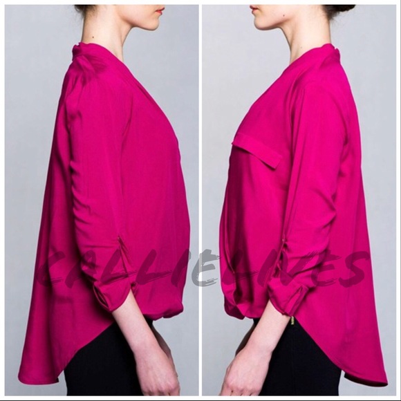Elaine Wrap it Up: Magenta Pink Plunge Work Blouse - Picture 7 of 8